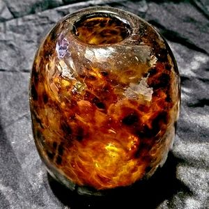 Vintage Hand Blown Amber Glass Vase~Tortise Shell~Confetti Art~Beautiful